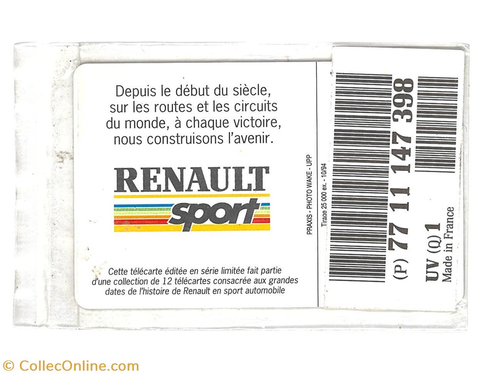 divers telecartes cartes telephoniques telecarte renault sport