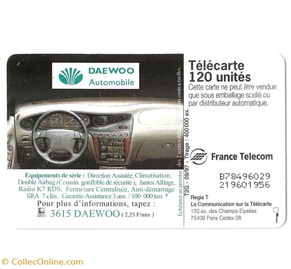 divers telecartes cartes telephoniques telecarte daewoo