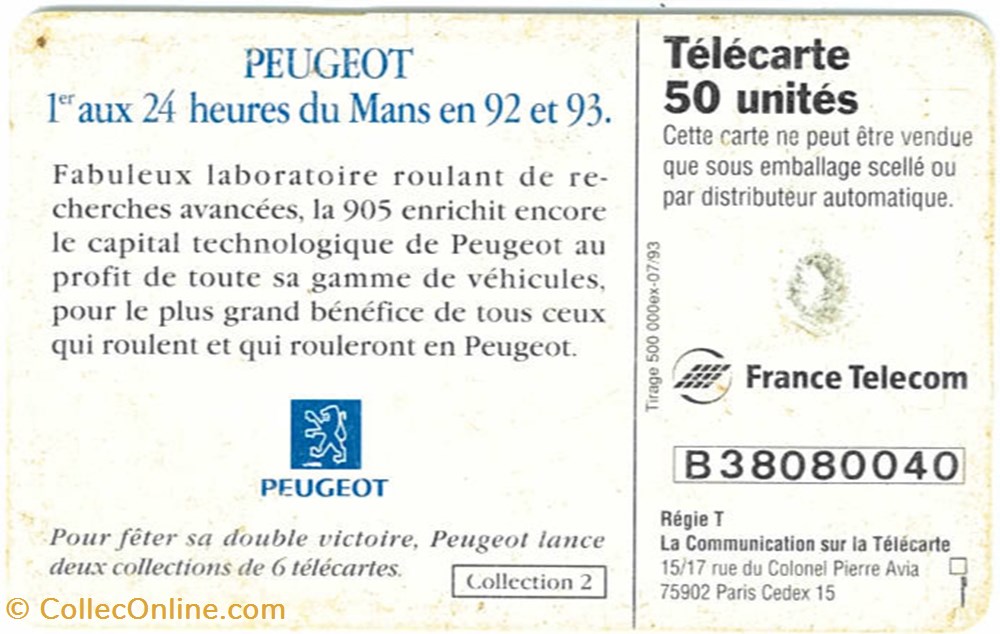 divers telecartes cartes telephoniques telecarte peugeot