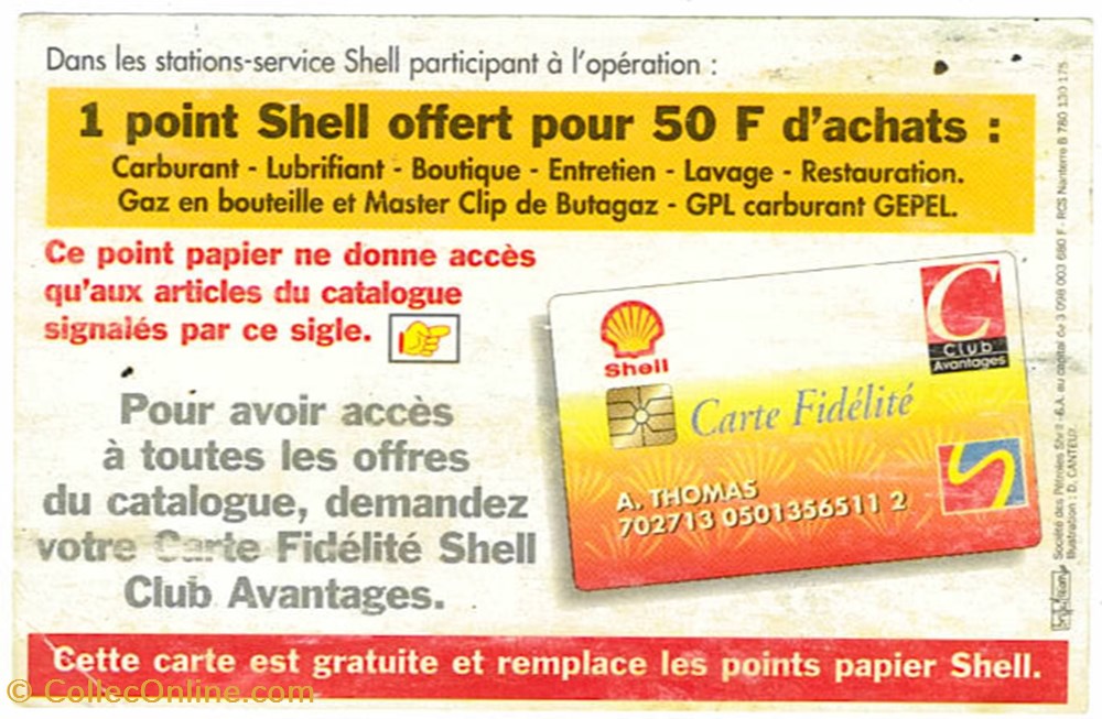 Points_cadeaux\pétrolier\Shell vieux papier fidelite points cadeaux petrolier shell
