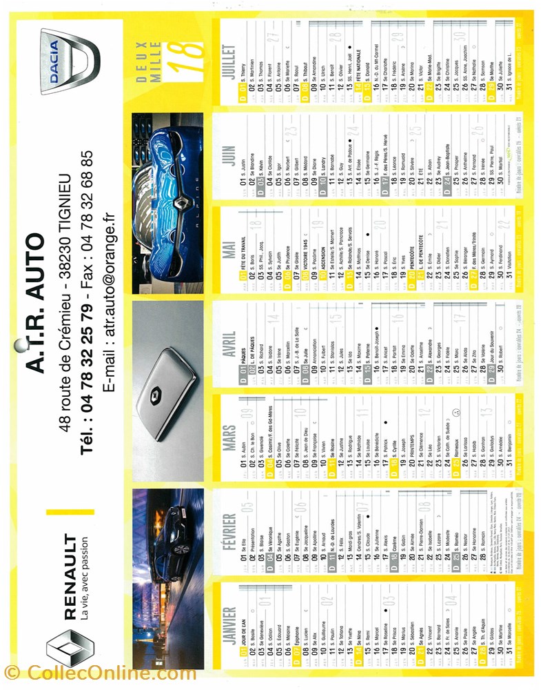 Documents-calendrier-garage-constructeurs-Renault - Documents anciens