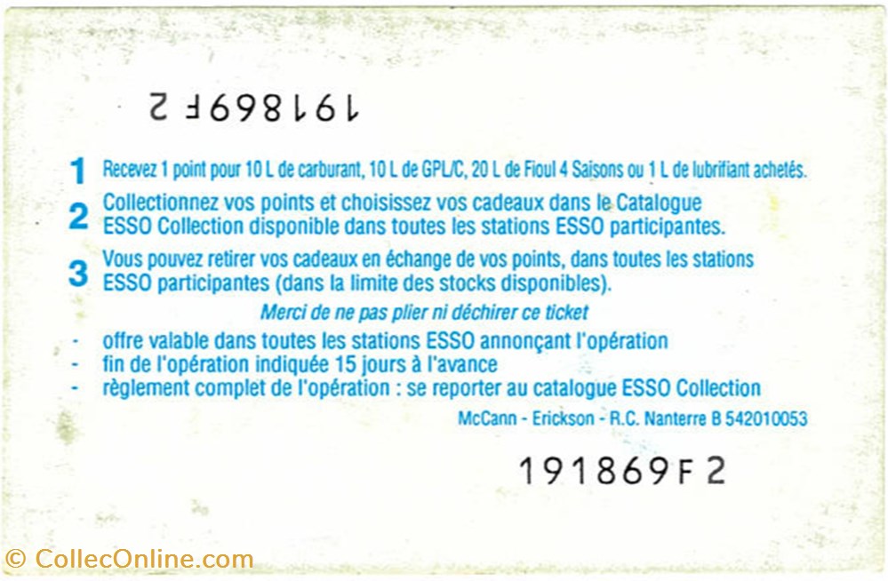 vieux papier fidelite points cadeaux petrolier esso