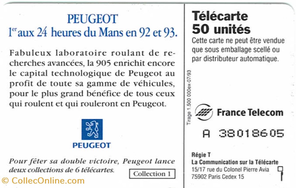 Télécarte\Peugeot diver telecarte peugeot