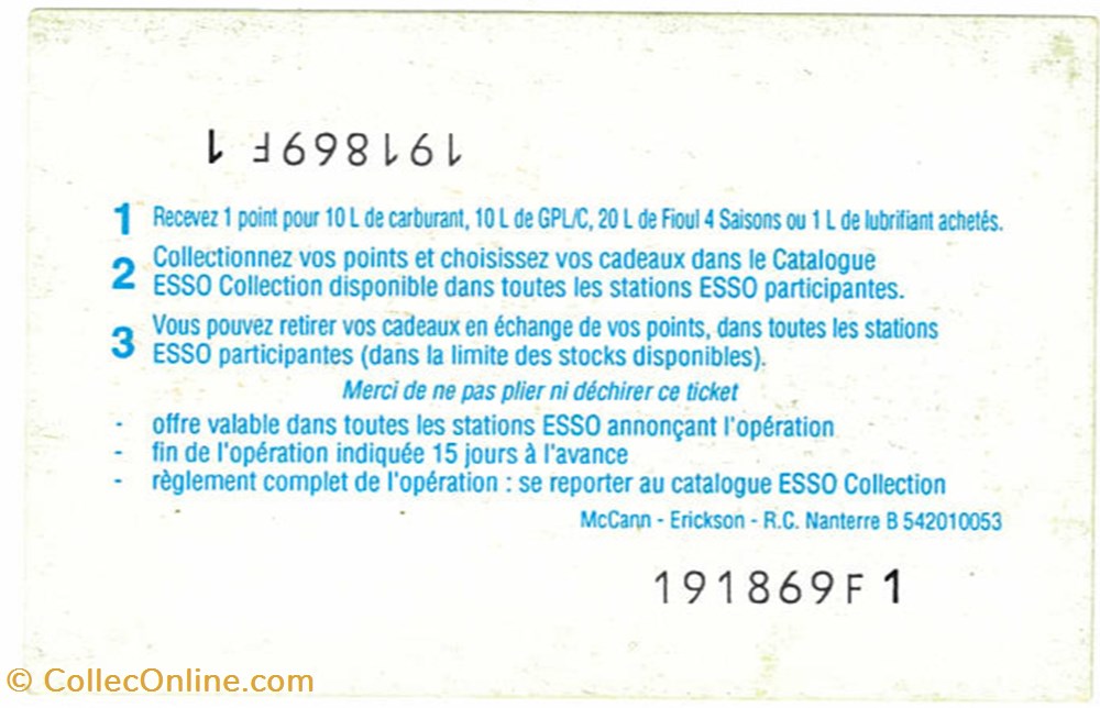 vieux papier fidelite points cadeaux petrolier esso