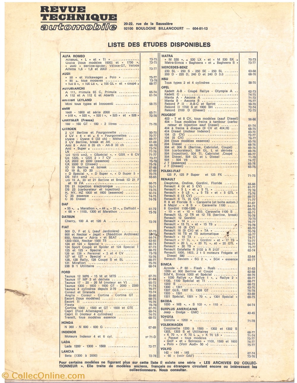 anciens planches plans documents revue techniques rta