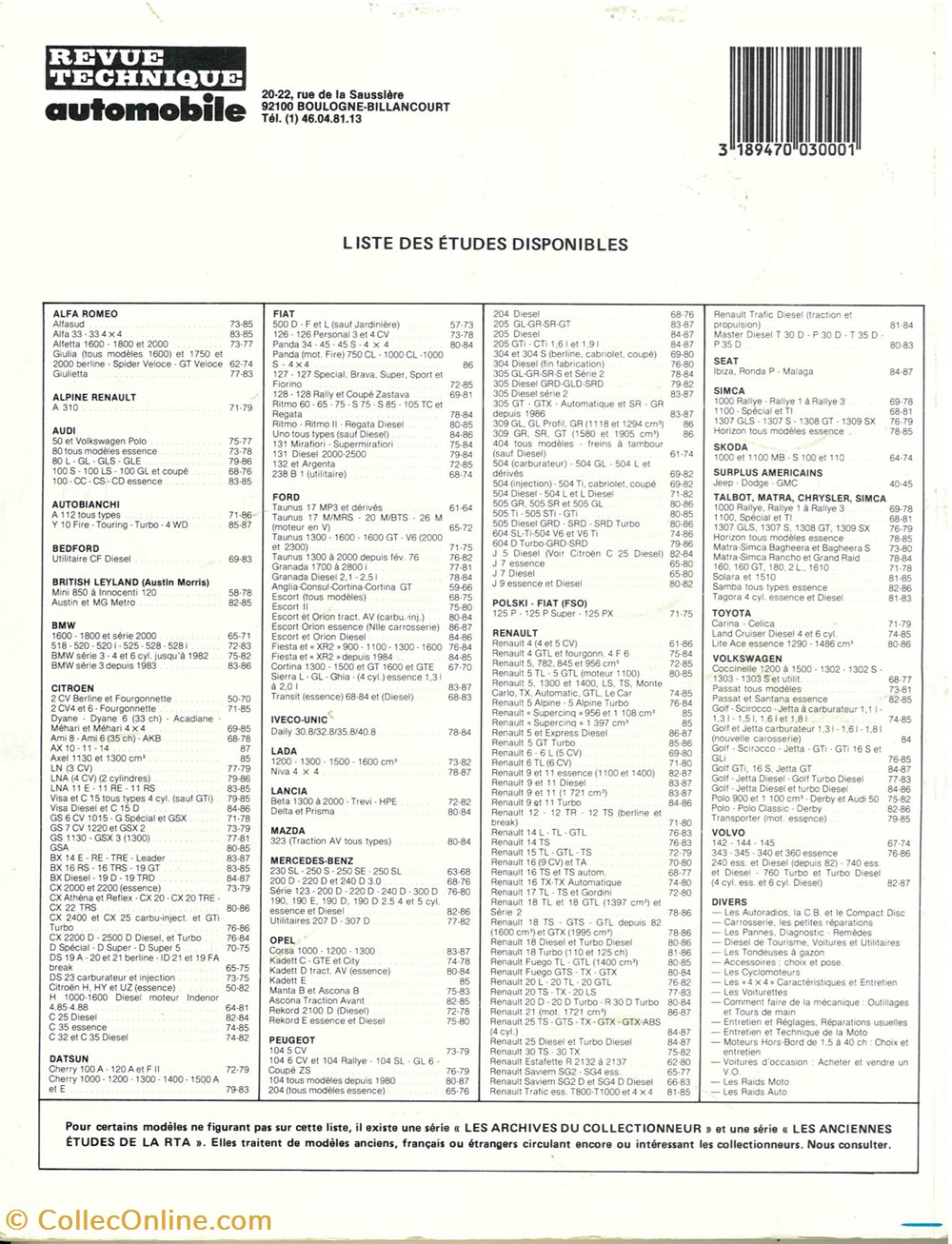 anciens planches plans documents revue techniques rta