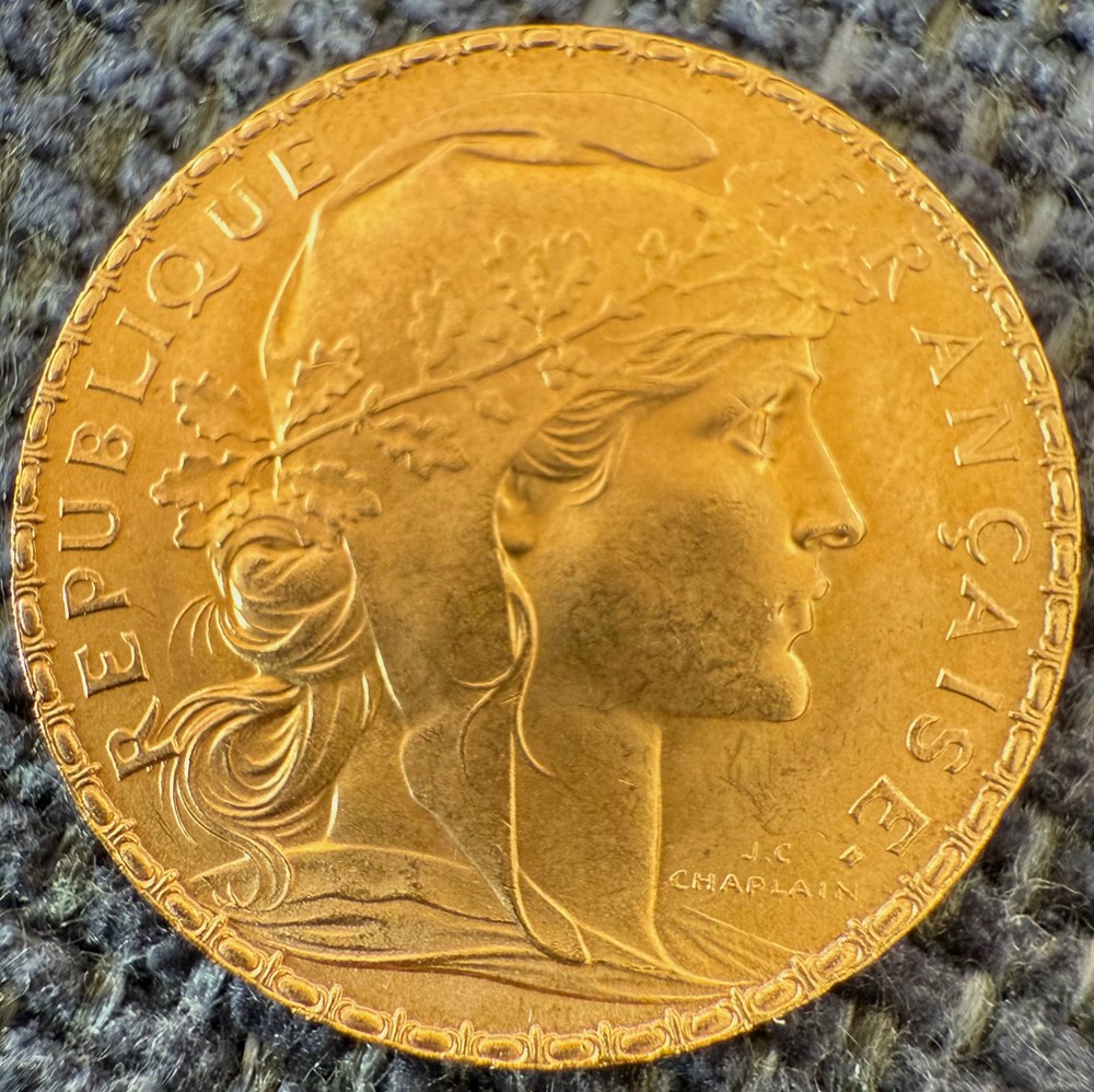 monnaies monde france 20 frs or coq marianne 1909