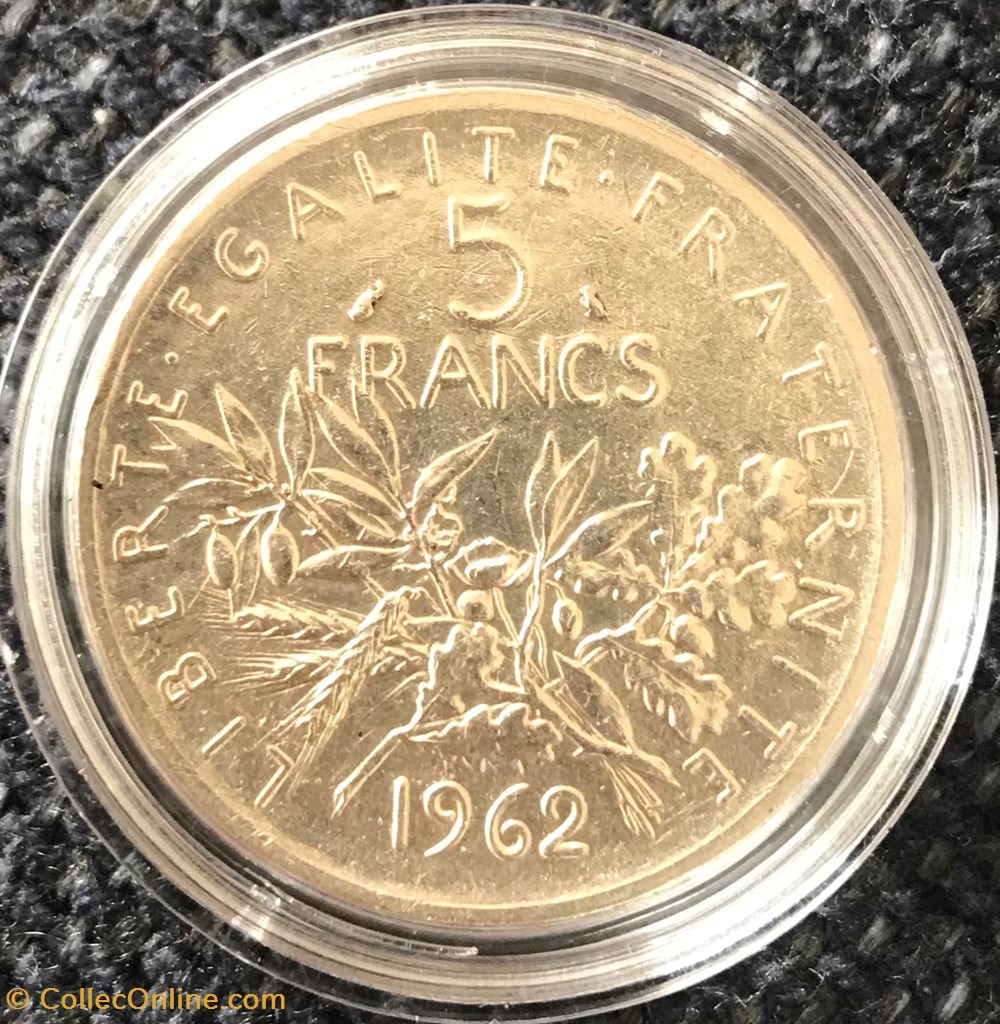 monnaies france modernes 5 francs argent semeuse 1962