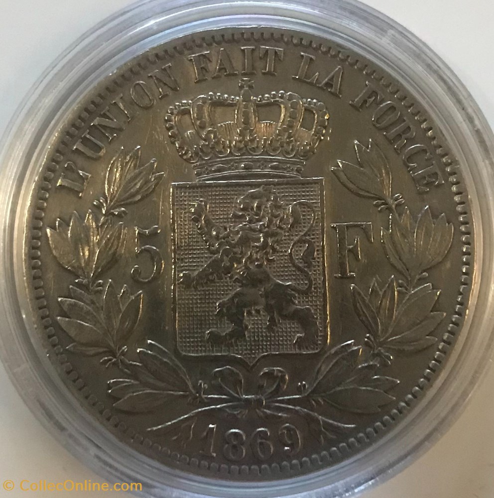 monnaies monde belgique 5 frs leopold ii 1869