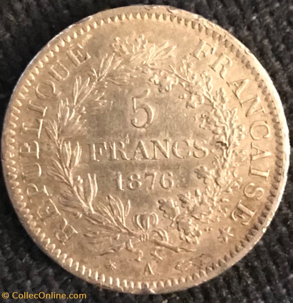 5 Frs Hercule 1876A monnaies france modernes 5 frs hercule 1876a