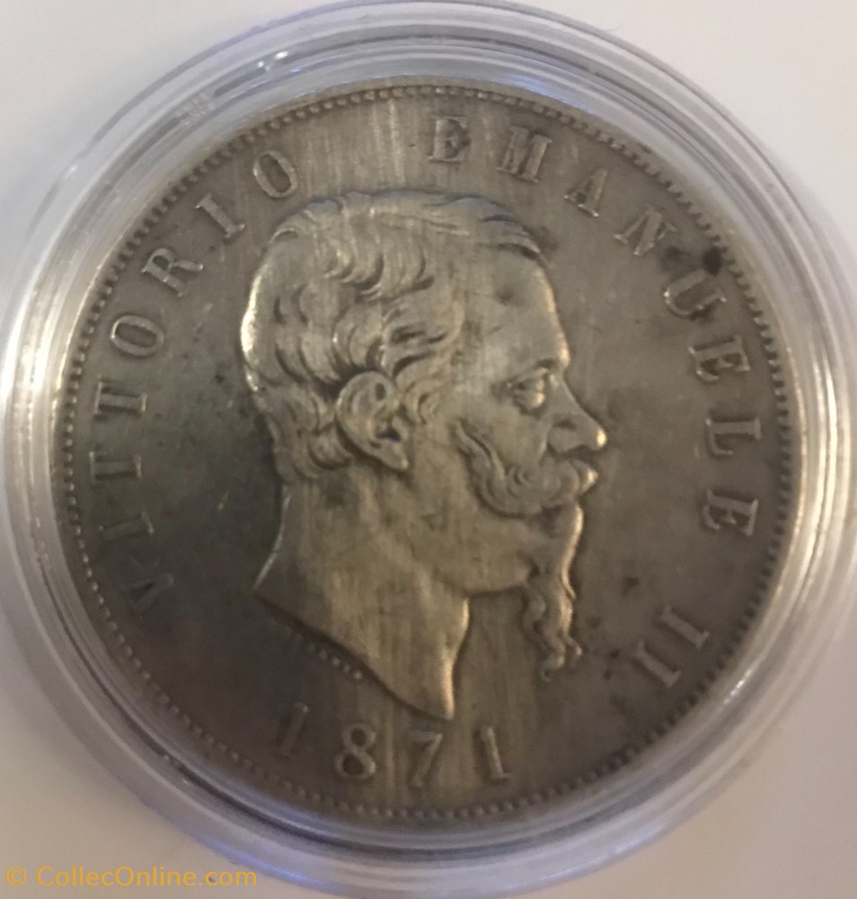 5 LIRE VITTORIO EMANUELE II 1871M monnaies monde italie 5 lire vittorio emanuele ii 1871m