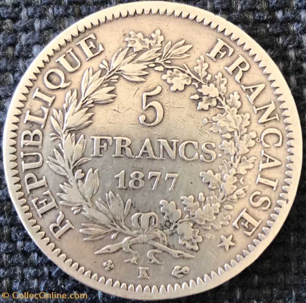 5 Frs Hercule 1877K monnaies france a modernes 5 frs hercule 1877k