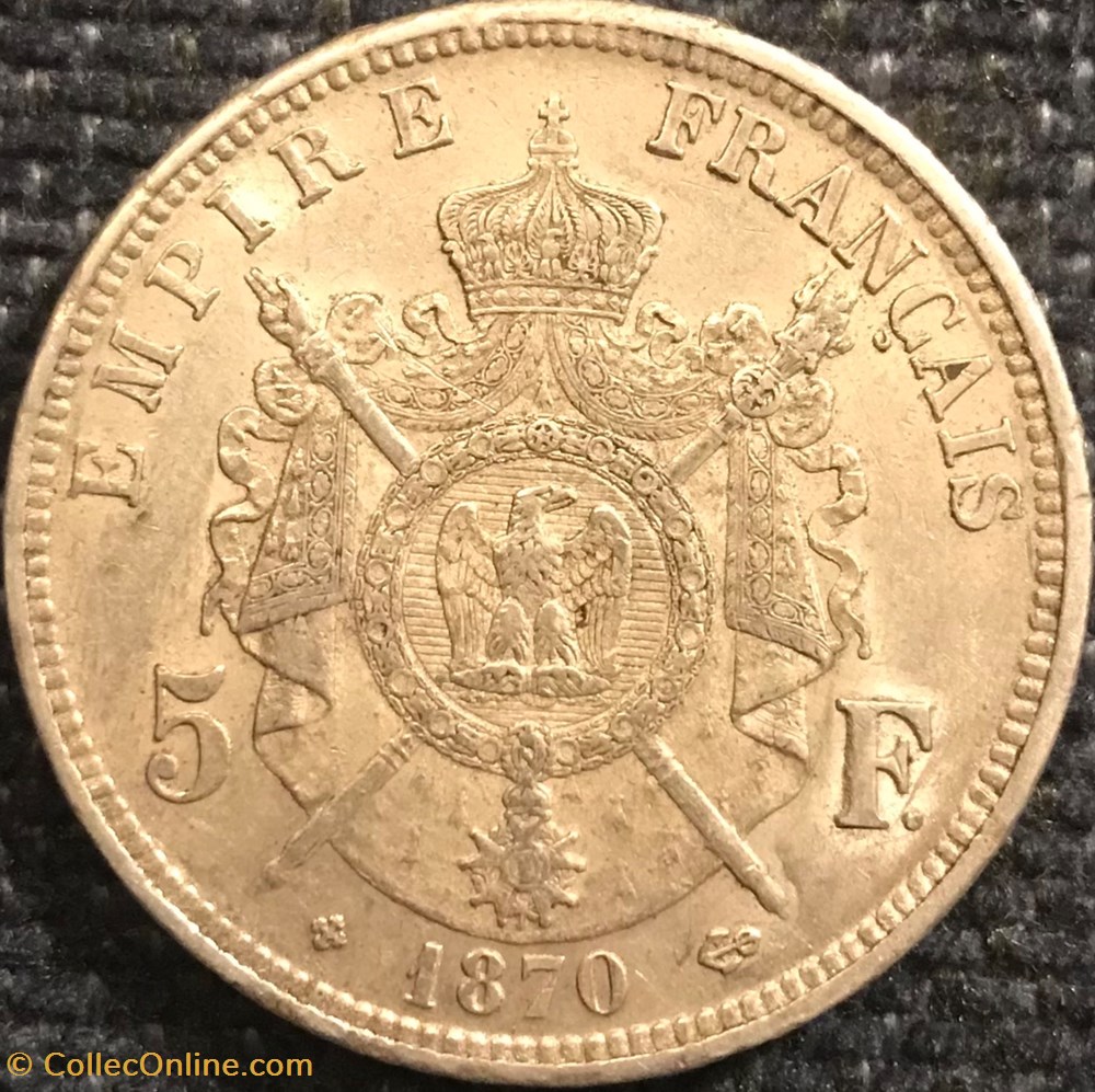 5 Frs Napoleon III 1870BB monnaies france modernes 5 frs napoleon iii 1870bb