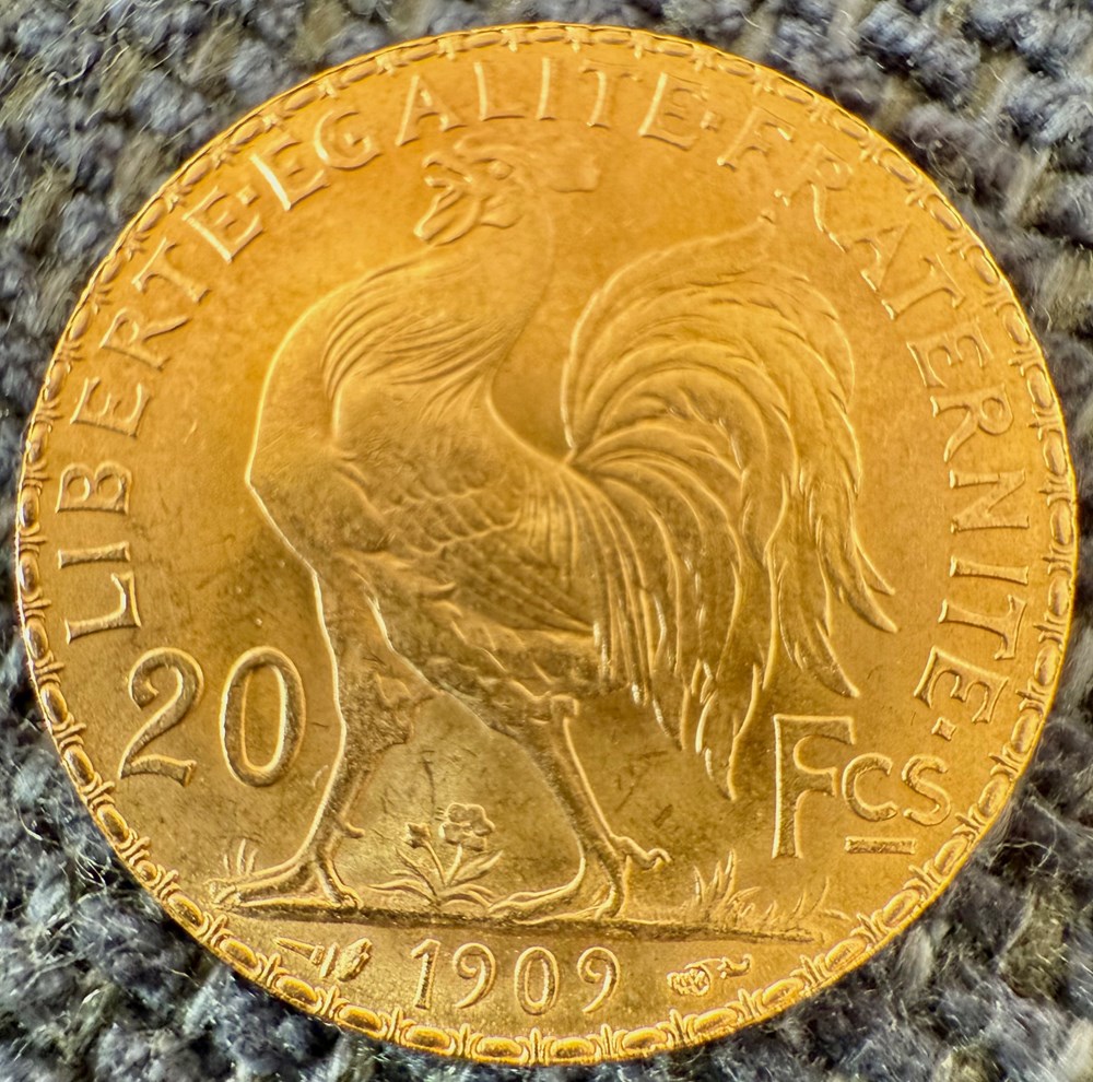 monnaies monde france 20 frs or coq marianne 1909
