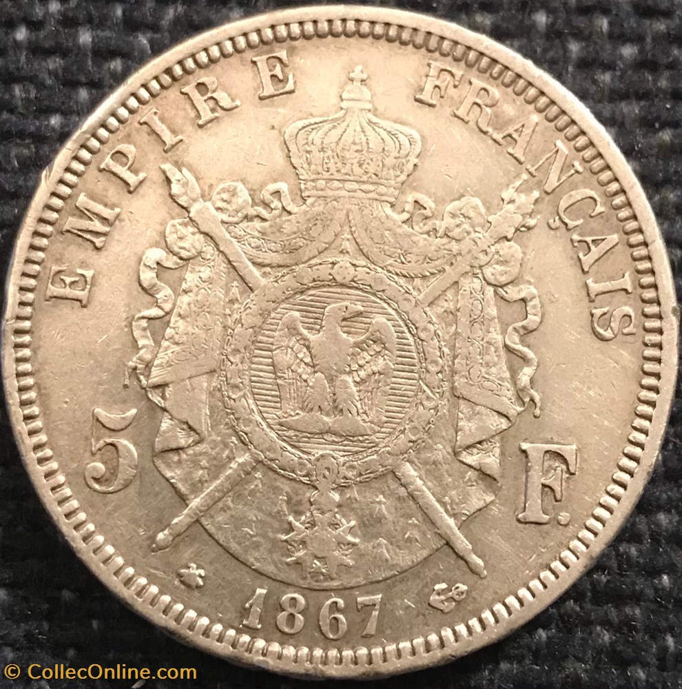 5 Frs Napoleon III 1867A monnaies france modernes 5 frs napoleon iii 1867a