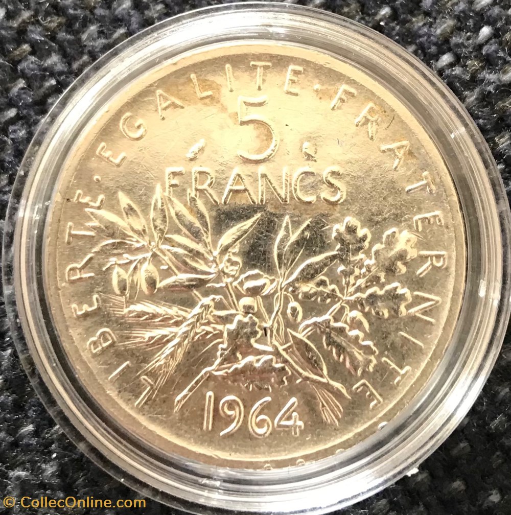 monnaies france modernes 5 francs argent semeuse 1964
