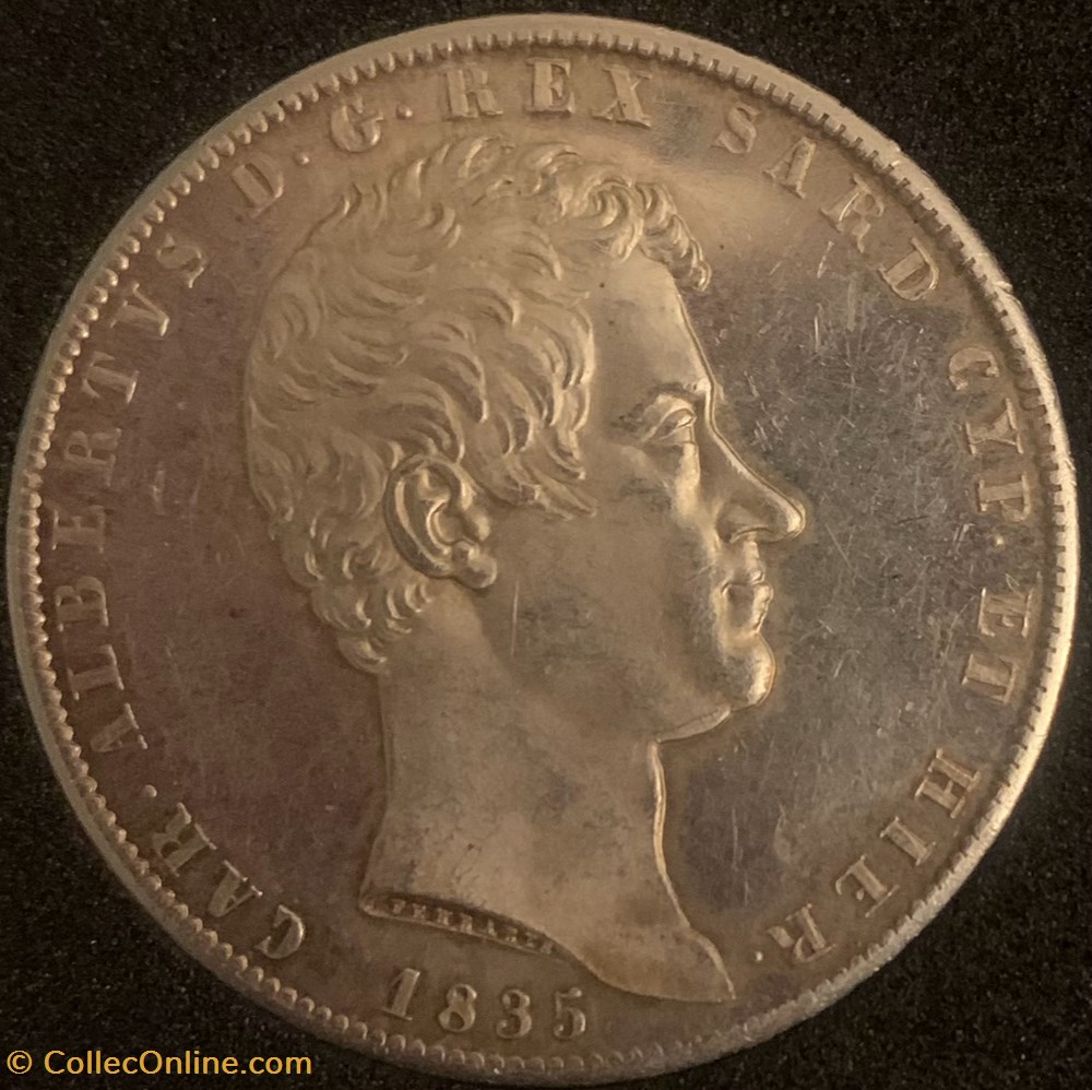 5 Lire Charles Albert 1835P monnaies monde italie 5 lire charles albert 1835p