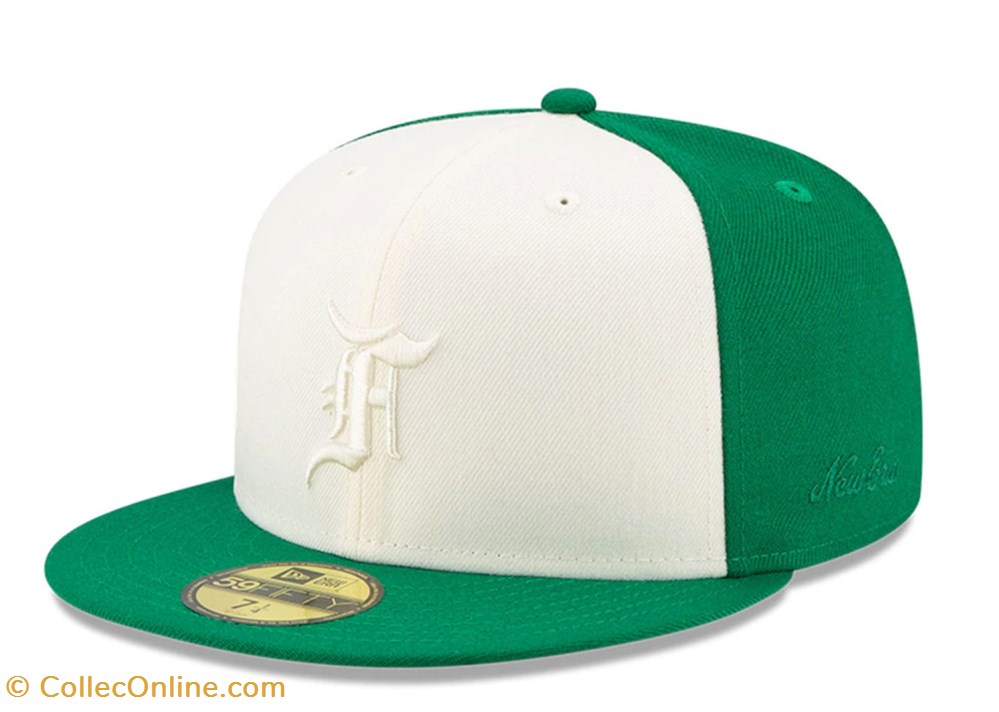 New Era x Fear of God Cream/Kelly Green Essentials Trucker 59FIFTY Fitted Hat clothes and accessories hats new era x fear of god cream kelly green essentials trucker 59fifty fitted hat