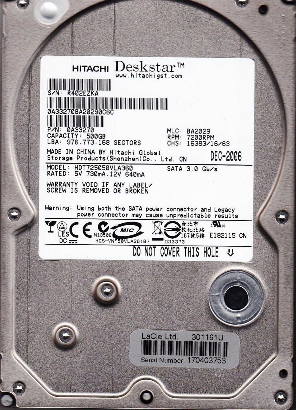 informatique composants disque dur hitachi 500 go
