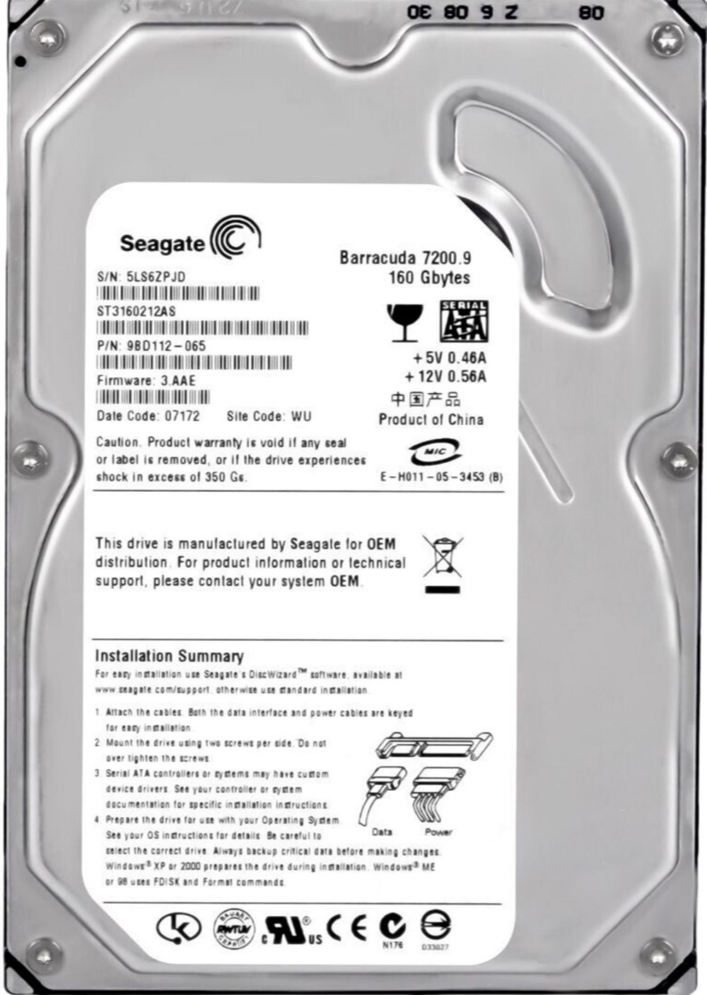 informatique composants disque dur seagate 160 go 7200