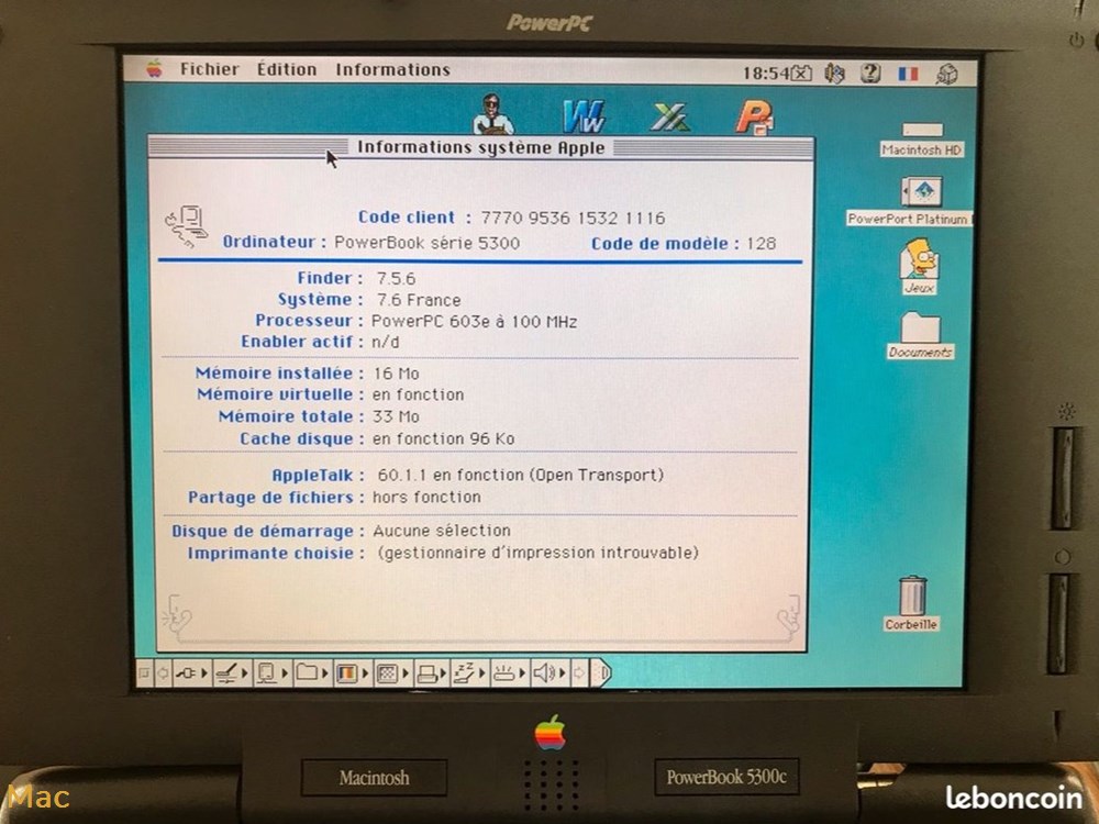 PowerBook 5300c, PowerPC 603e 100Mhz 2 informatique powerbook 5300c powerpc 603e 100mhz