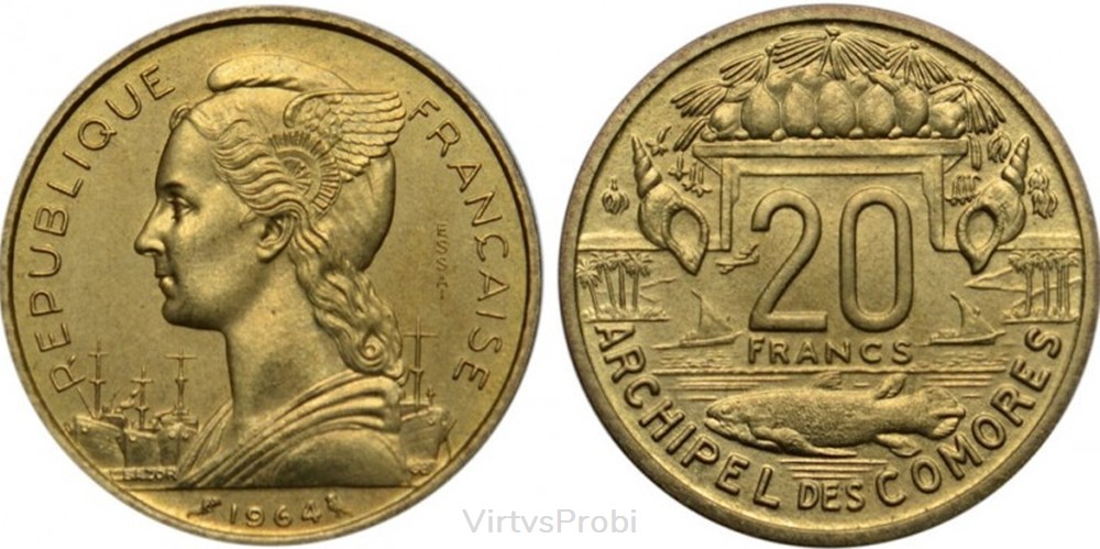 Comoros, 20 Francs, KM E5, KM 008 Essai coins world comoros 20 francs km e5 km 008 essai