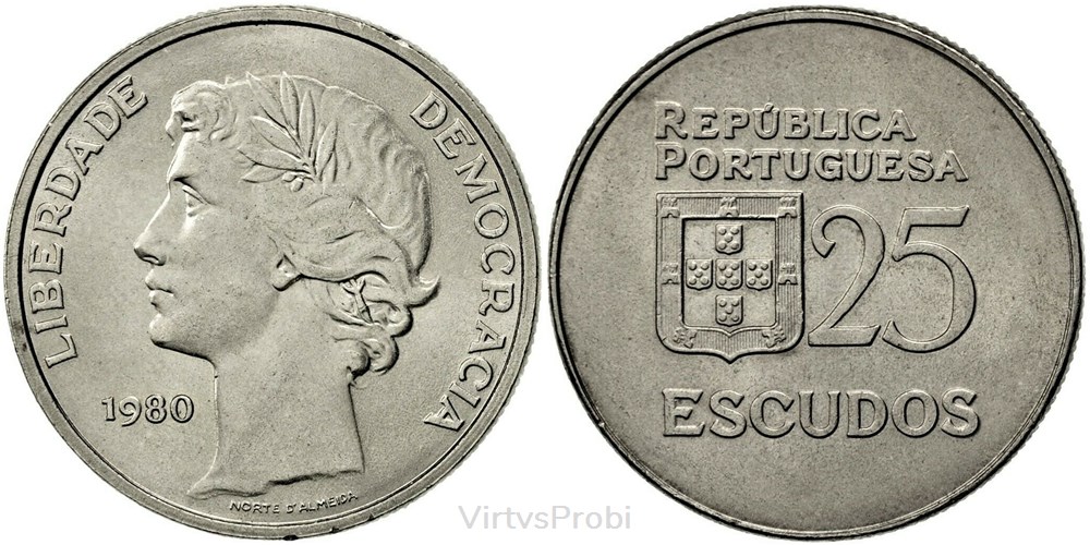 Portugal, 25 escudos, KM 607a coins world portugal 25 escudos km 607a