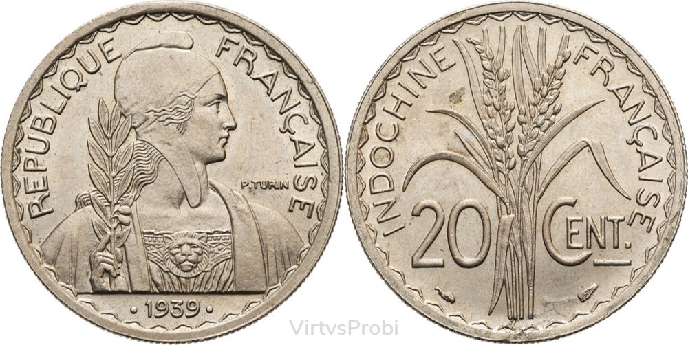 French Indochina, 20 centimes, KM 23a.1 coins world french indochina 20 centimes km 23a 1