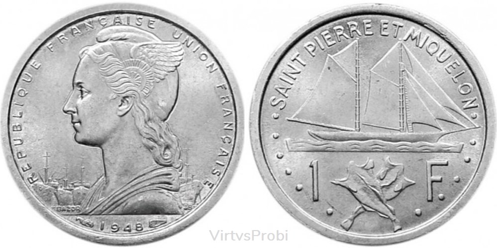 Saint Pierre and Miquelon 1 Franc KM 001 coins world saint pierre and miquelon 1 franc km 001