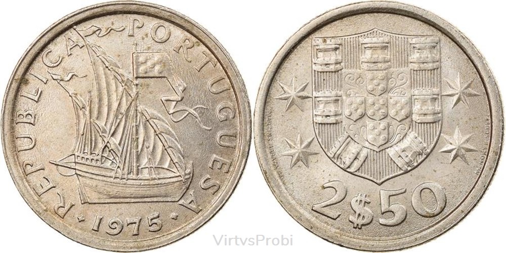 Portugal, 2.50 Escudos, KM 590 coins world portugal 2 50 escudos km 590