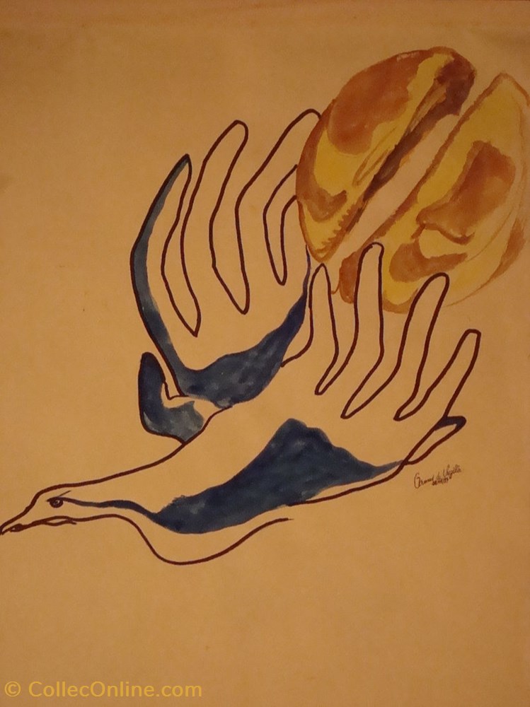 Au partage (1987) antiquite peinture dessin technique mixte au partage 1987