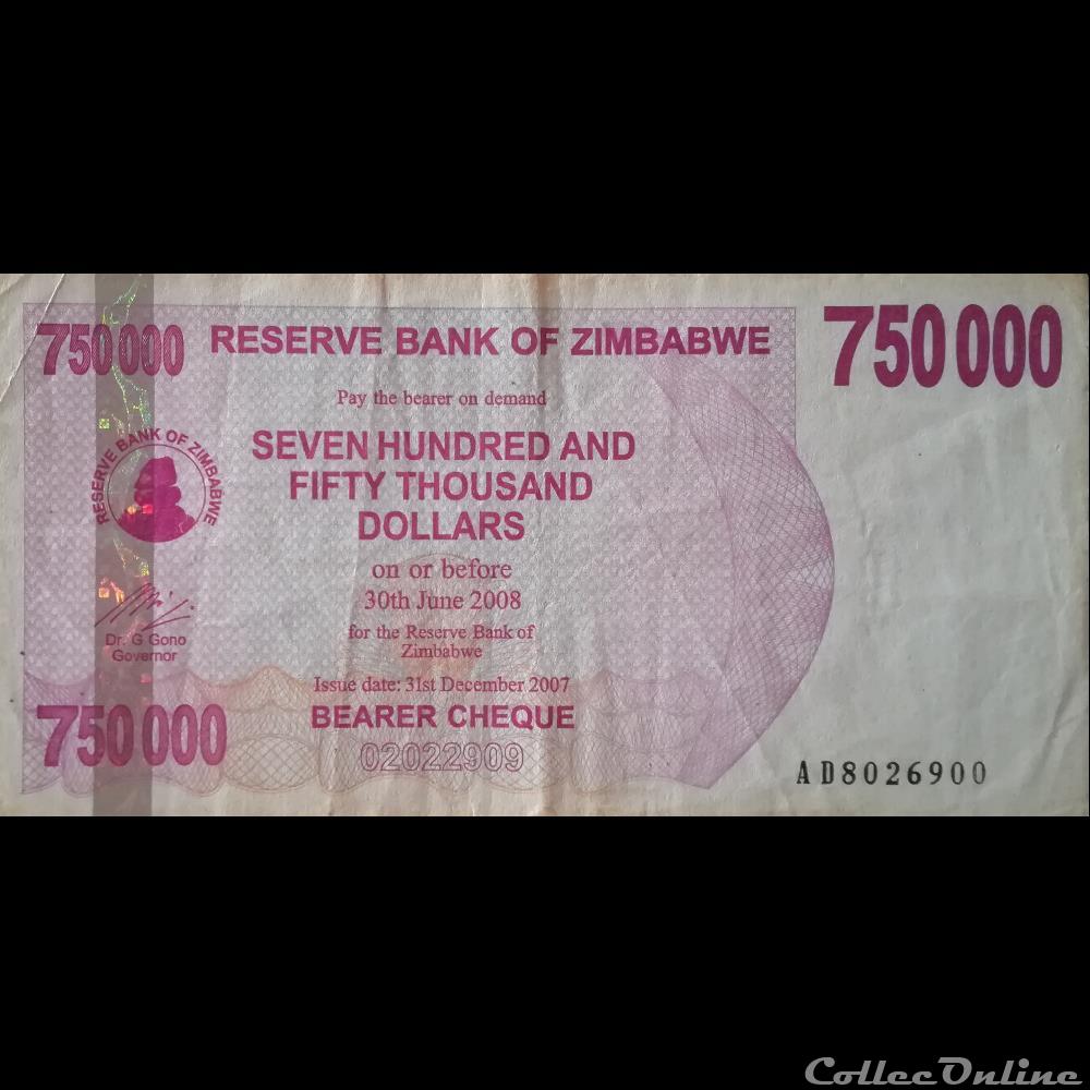ZIMBABWE - P 52 - 750000 DOLLARS - 2007 billet afrique zimbabwe p 52 750000 dollars 2007