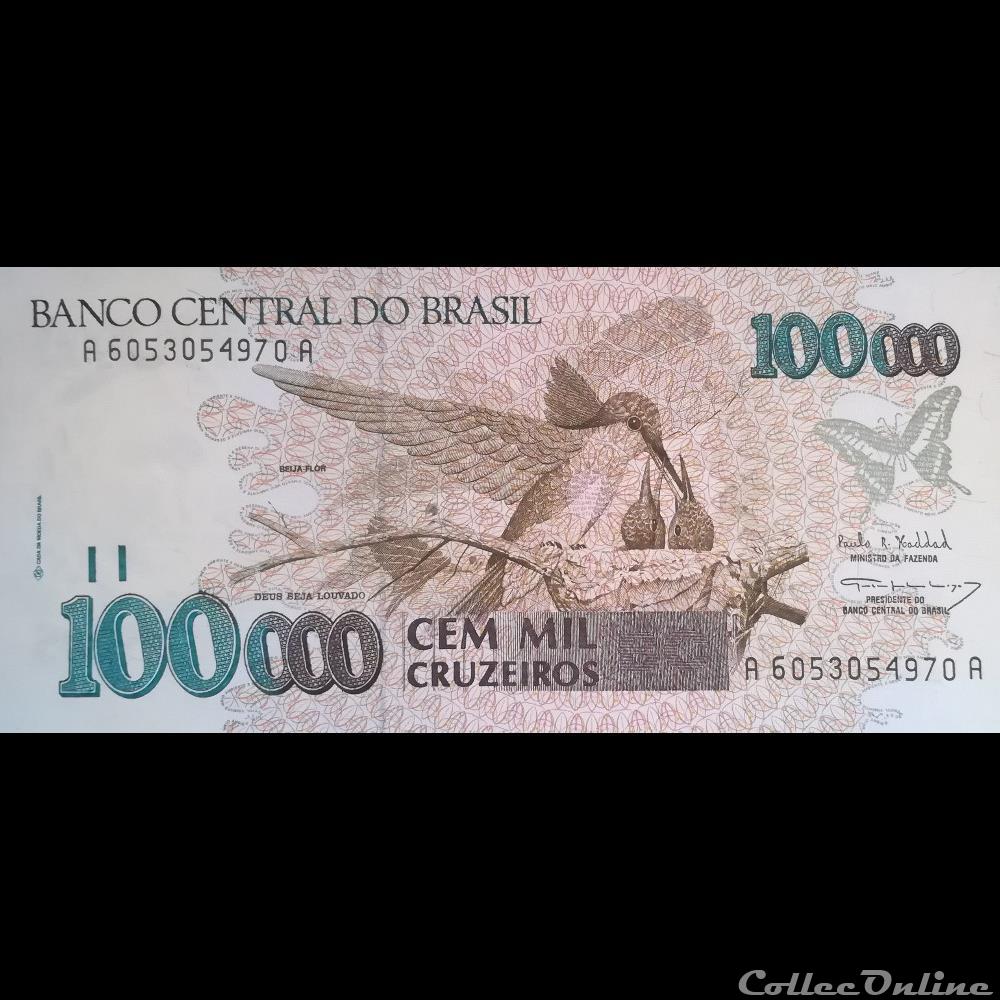 BRESIL - P 235 B - 100.000 CRUZEIROS - 1992 - 1993 billet amerique du sud bresil p 235 b 100 000 cruzeiros 1992 1993