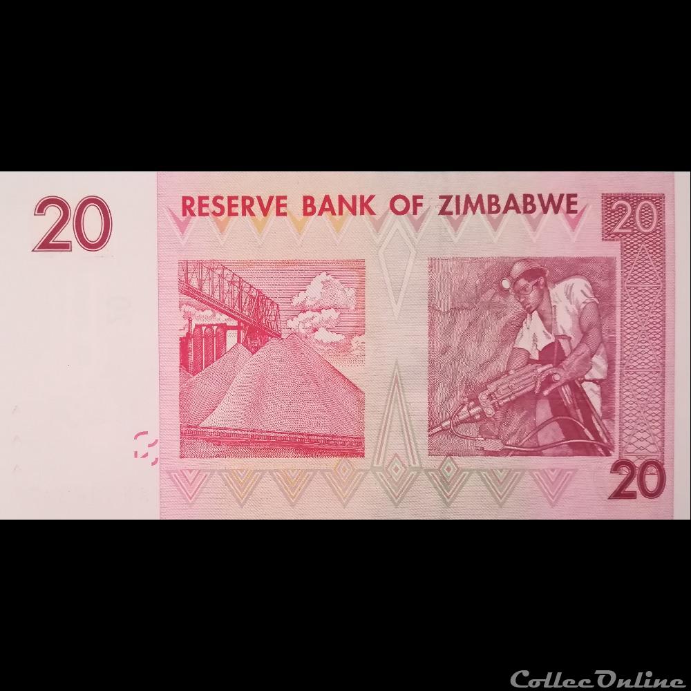 billet afrique zimbabwe p 68 20 dollars 2007