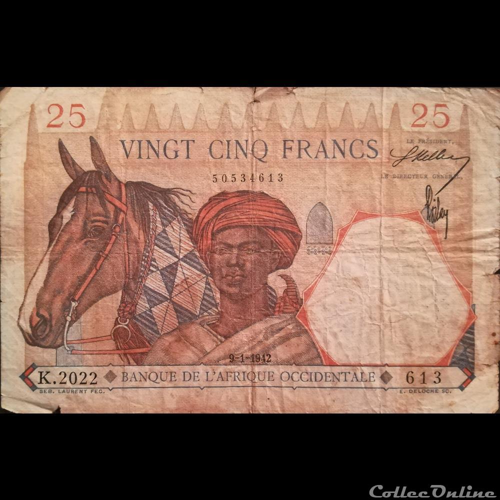AFRIQUE OCCIDENTALE - P 27 - 25 FRANCS - 1942 billet sahara afrique occidentale p 27 25 francs 1942
