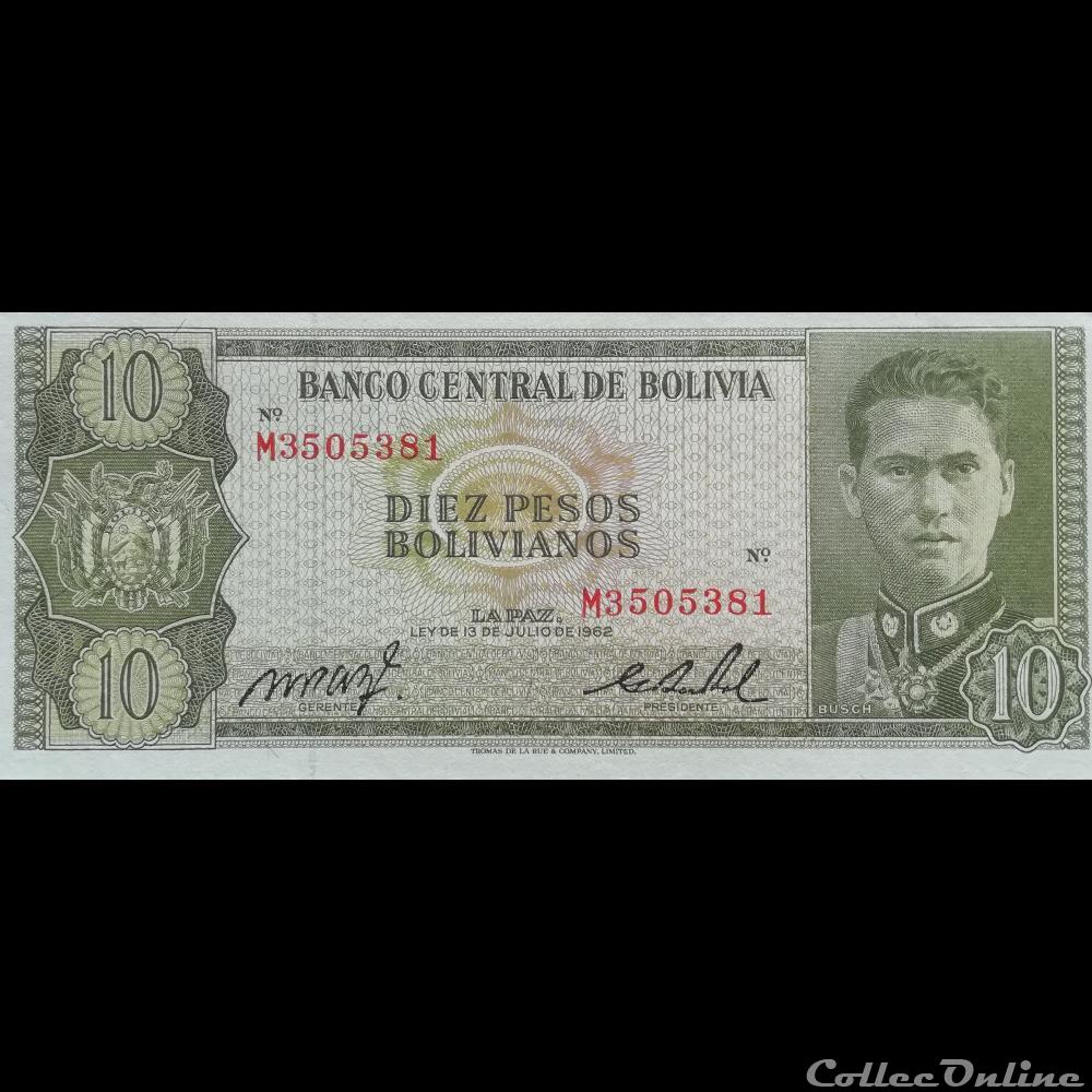 Bolivia P-154 10 Pesos Bolivianos Year 1962 Uncirculated Banknote South America 