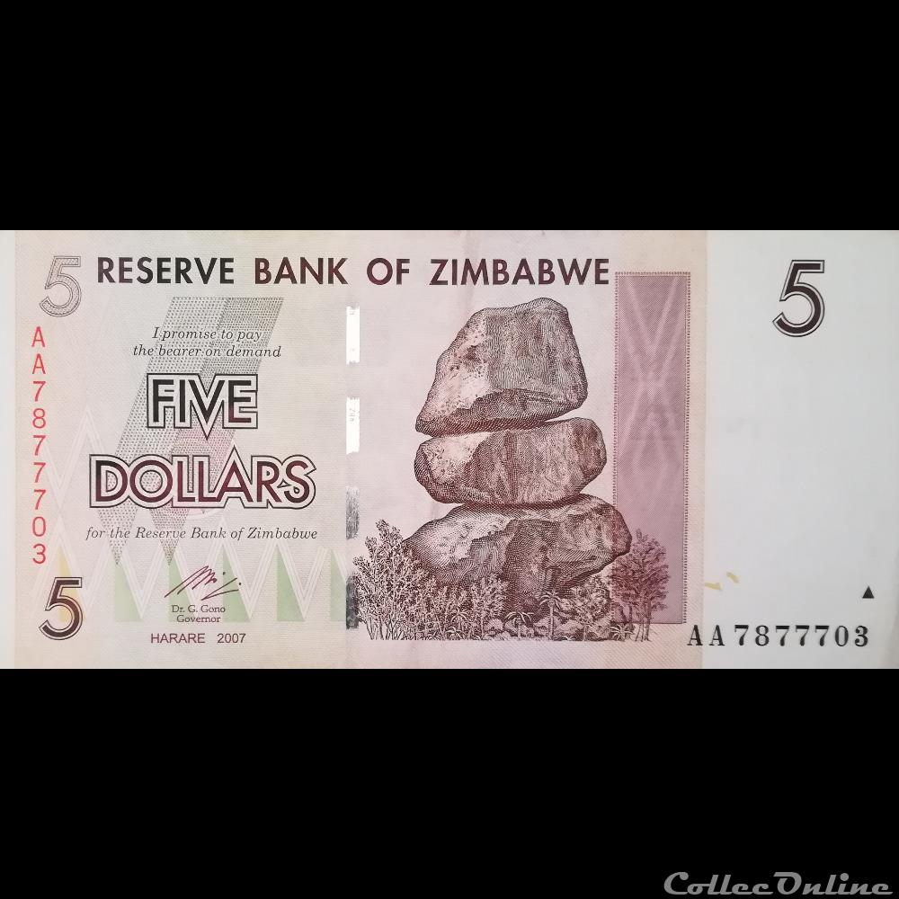 billet afrique zimbabwe p 66 5 dollars 2007