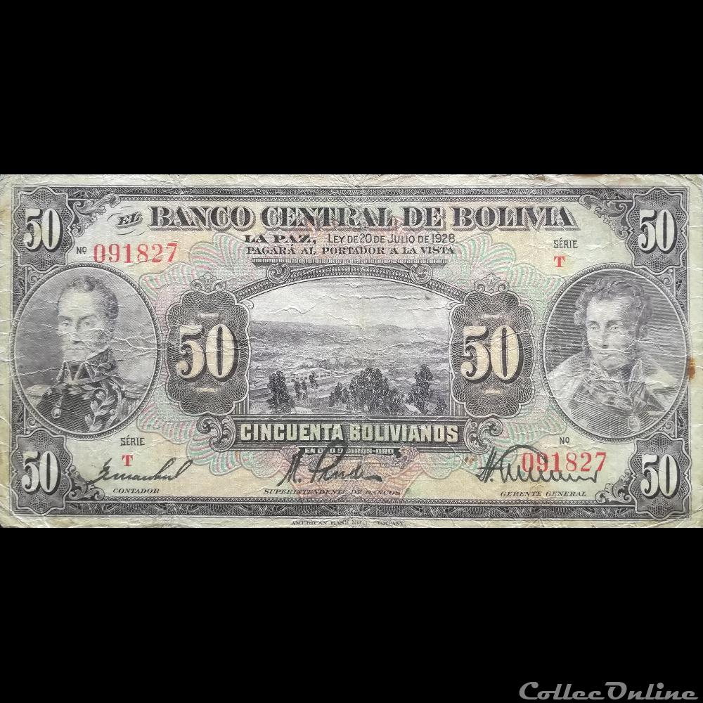 BOLIVIE - P 124 A (2) - 50 BOLIVIANOS - 1928 billet amerique du sud argentine bolivie p 124 a 2 50 bolivianos 1928