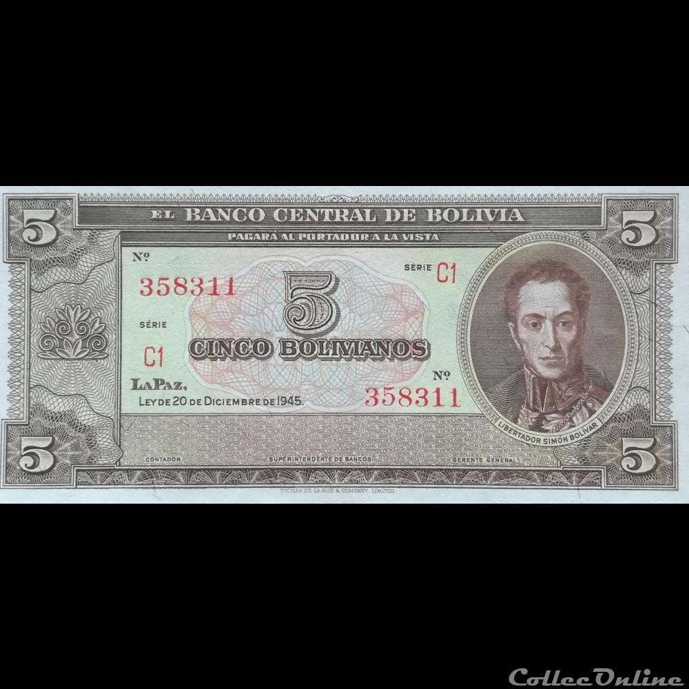 BOLIVIE - P 138 D - 5 BOLIVIANOS - 1952 billet amerique du sud argentine bolivie p 138 d 5 bolivianos 1952