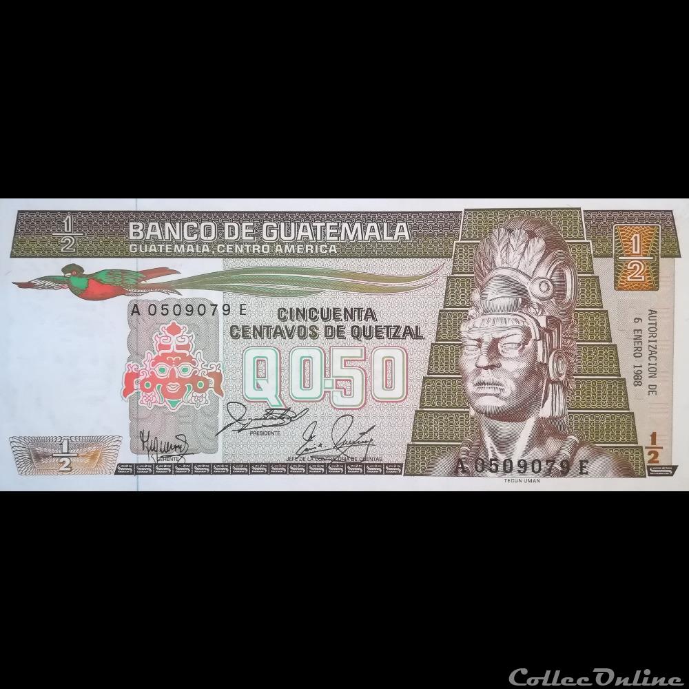 GUATEMALA - P 065 (07) - 0,50 CENTAVOS DE QUETZAL - 1988 billet amerique du nord guatemala p 065 07 0 50 centavos de quetzal 1988