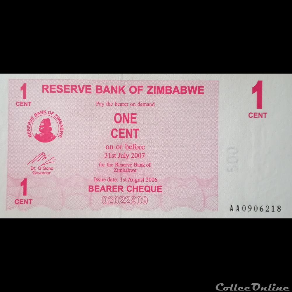 ZIMBABWE - P 33 - 1 CENT - 2006 billet afrique zimbabwe p 33 1 cent 2006