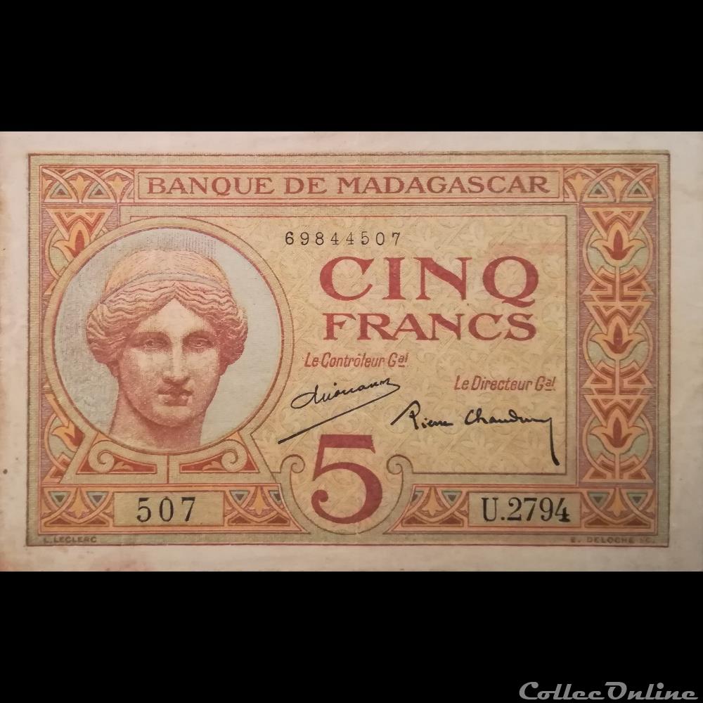 billet afrique madagascar p 35 b 5 francs 1937