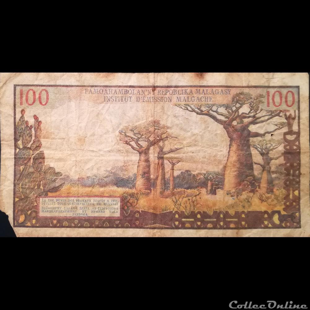 billet afrique madagascar p 57 100 francs 1966