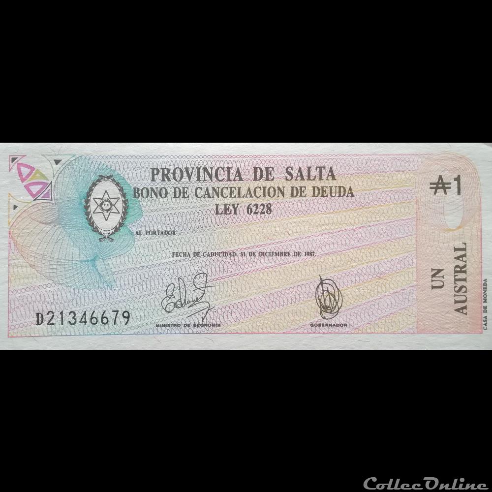 ARGENTINE - P S 2612 E - 1 AUSTRAL - 1987 billet amerique du sud argentine p s 2612 e 1 austral 1987