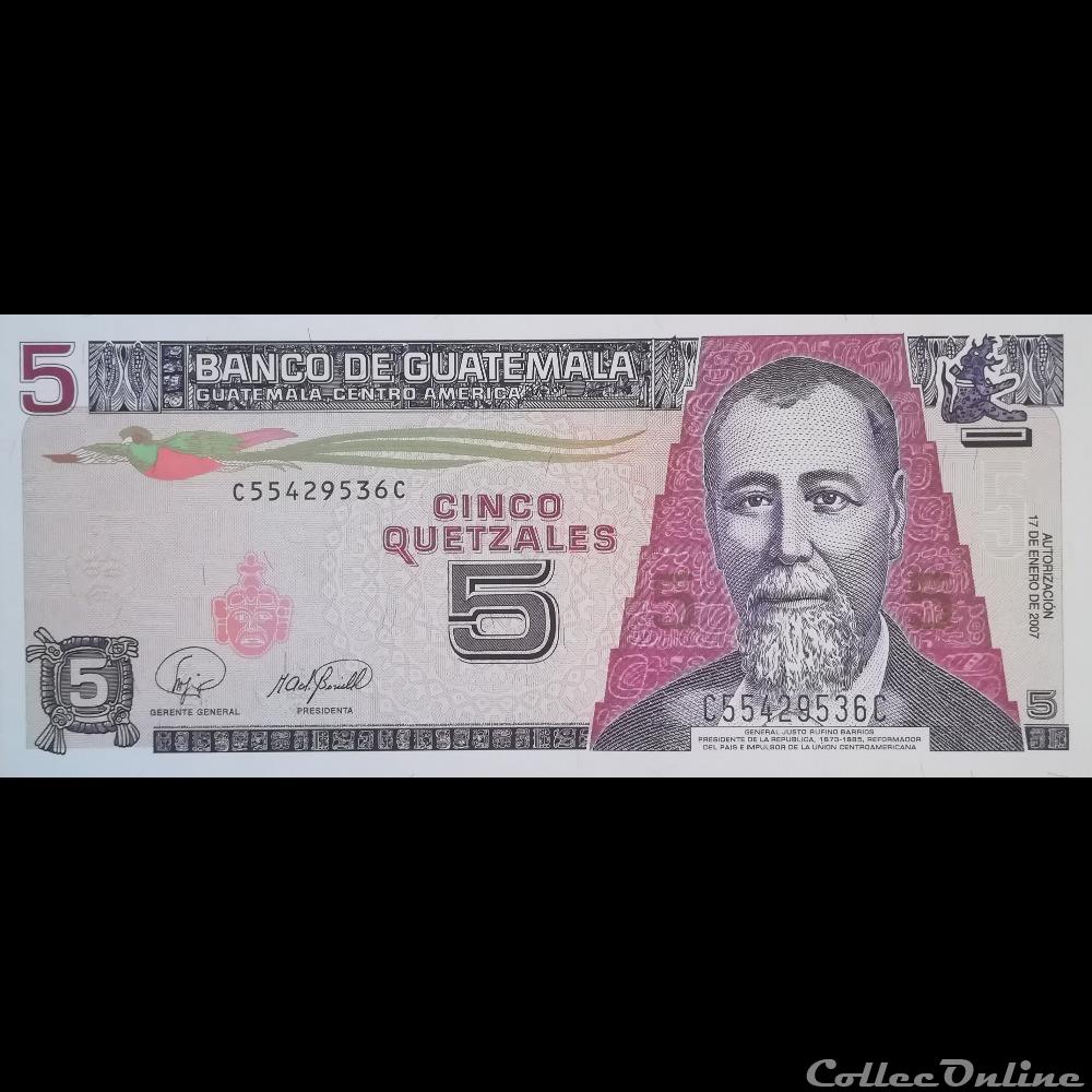 GUATEMALA - P 106 C - 5 QUETZALES - 2007 billet amerique du nord guatemala p 106 c 5 quetzales 2007