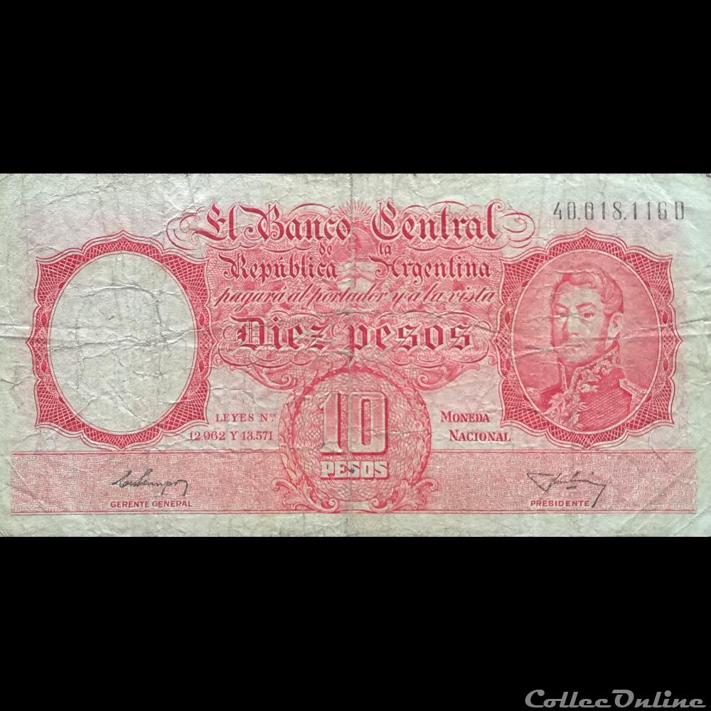 ARGENTINE - P 270 A (3 D) - 10 PESOS - 1954-63 billet amerique du sud argentine p 270 a 3 d 10 pesos 1954 63