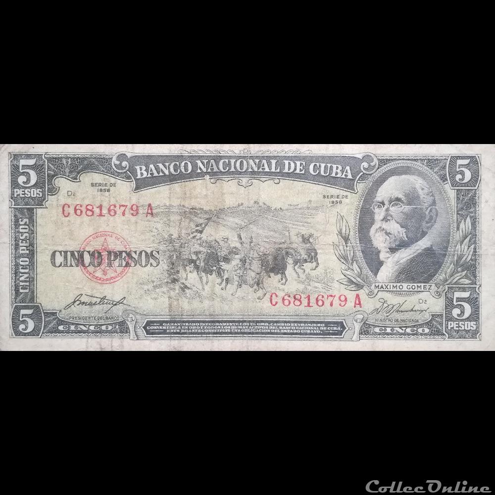 CUBA - P 091 A - 5 PESOS - 1958 billet amerique du nord cuba p 091 a 5 pesos 1958
