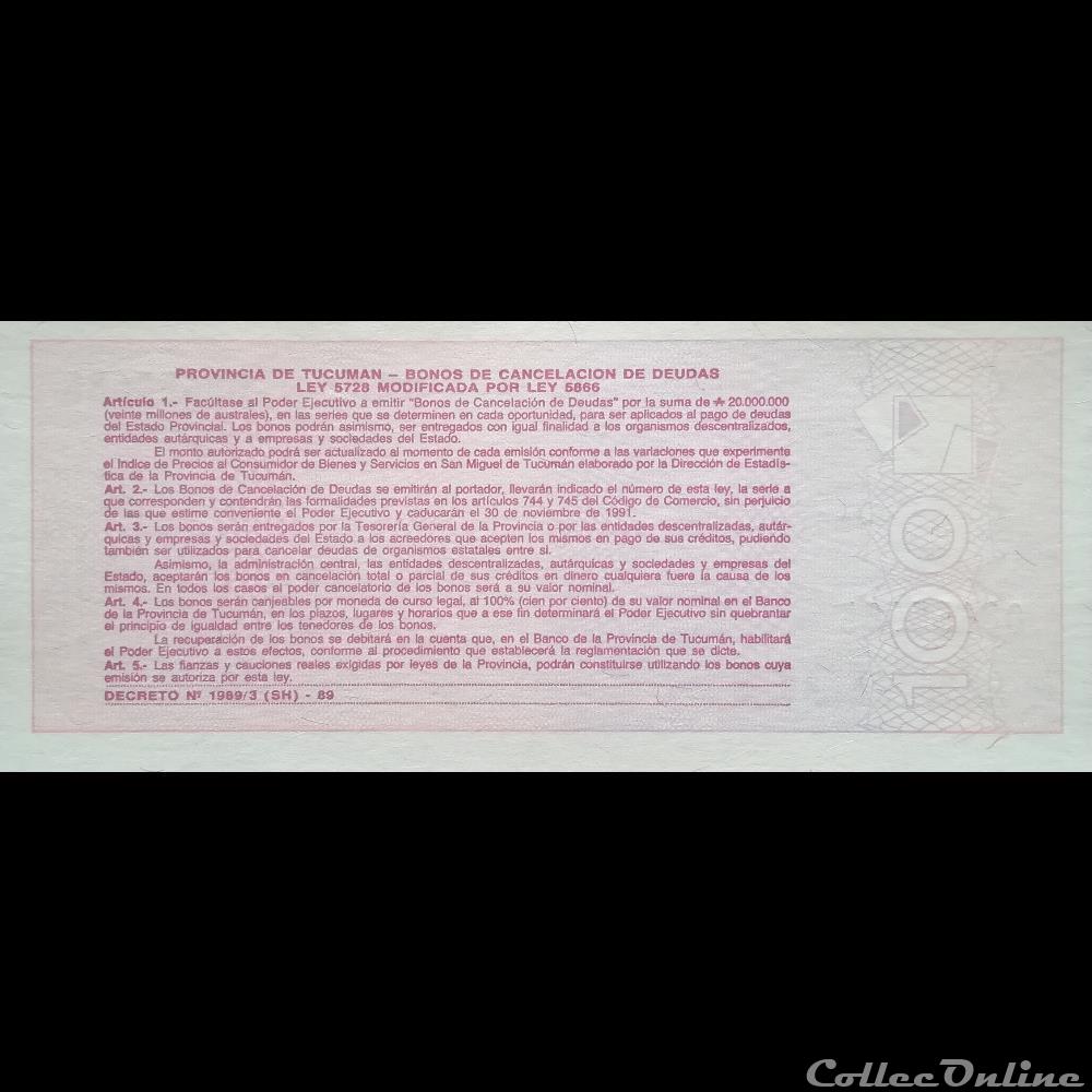 billet amerique du sud argentine p s 2715 100 australes 1989