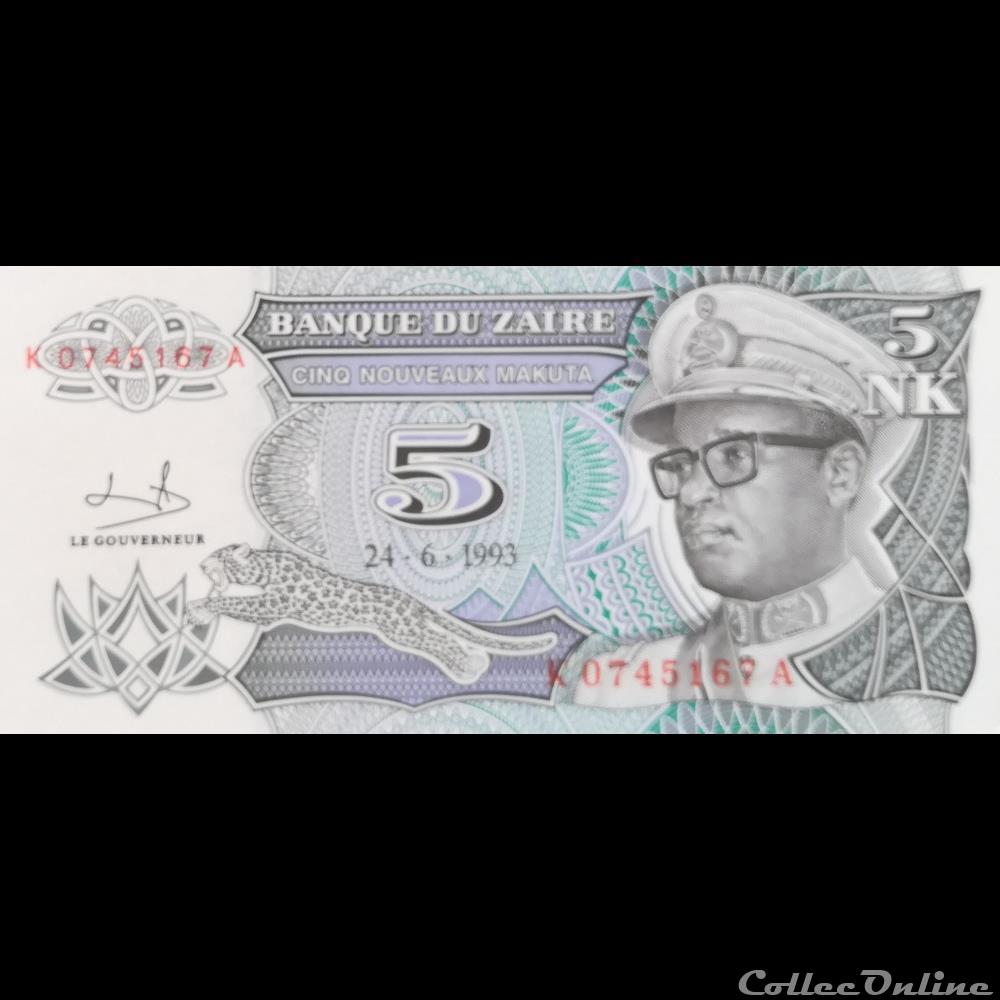 ZAÏRE - P 48 A - 5 NOUVEAUX MAKUTA - 1993 billet afrique chine zaire p 48 a 5 nouveaux makuta 1993