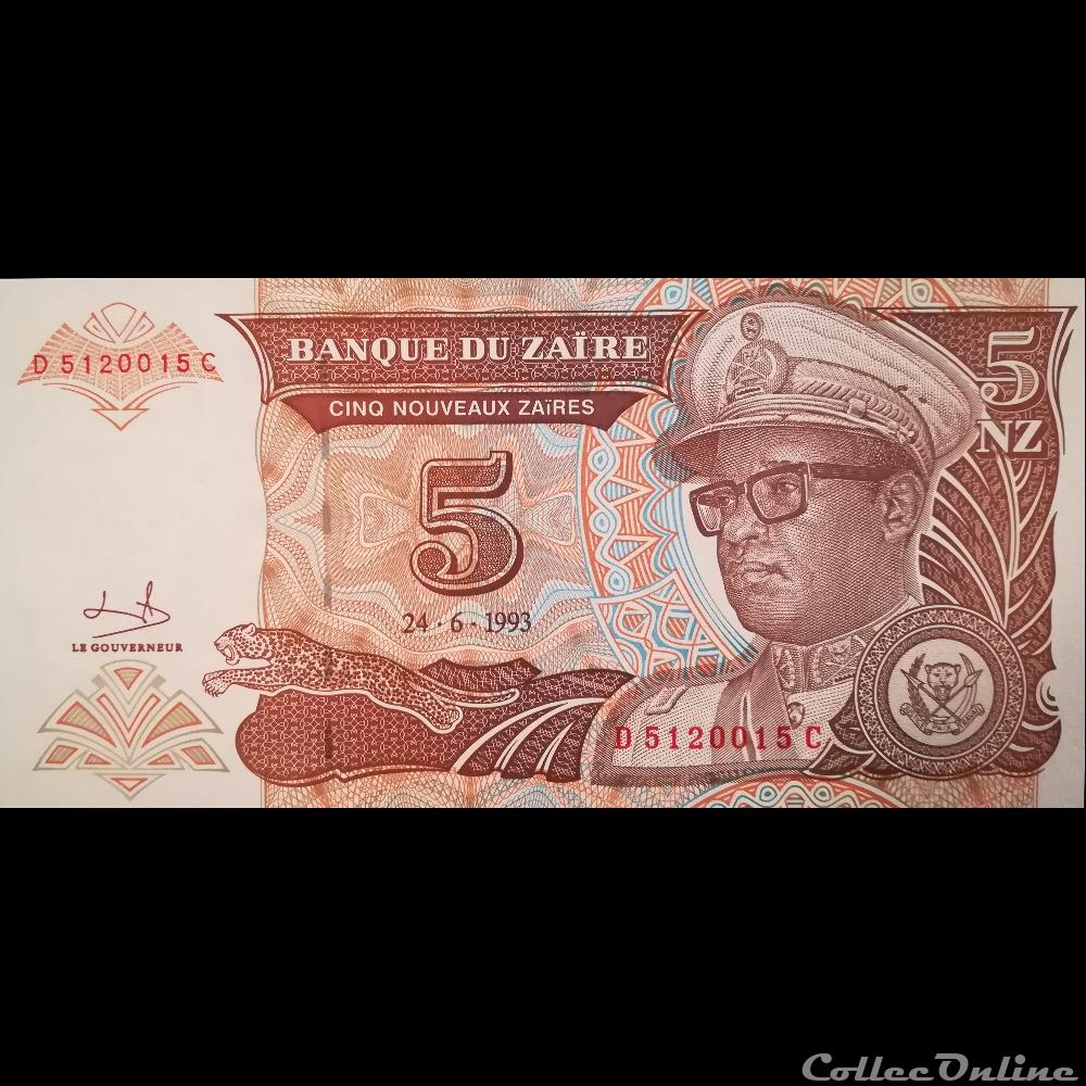 ZAÏRE - P 53 A - 5 NOUVEAUX ZAÏRES - 1993 billet afrique gambie zaire p 53 a 5 nouveaux zaires 1993